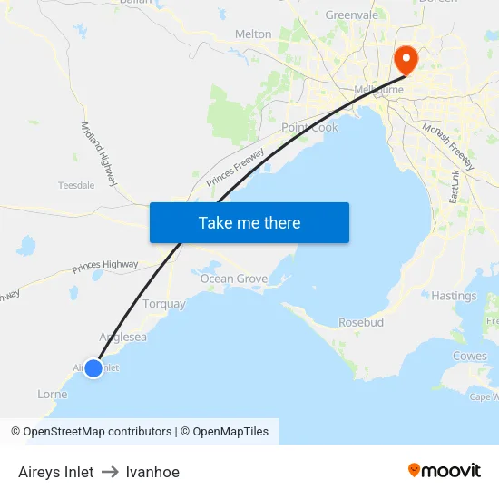 Aireys Inlet to Ivanhoe map