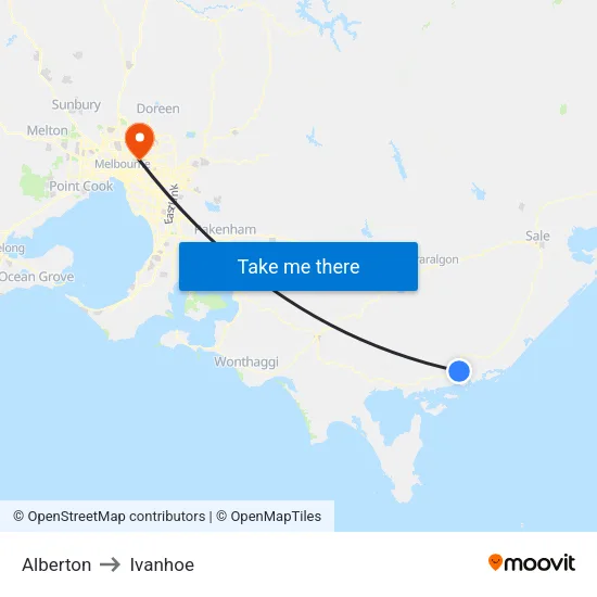 Alberton to Ivanhoe map