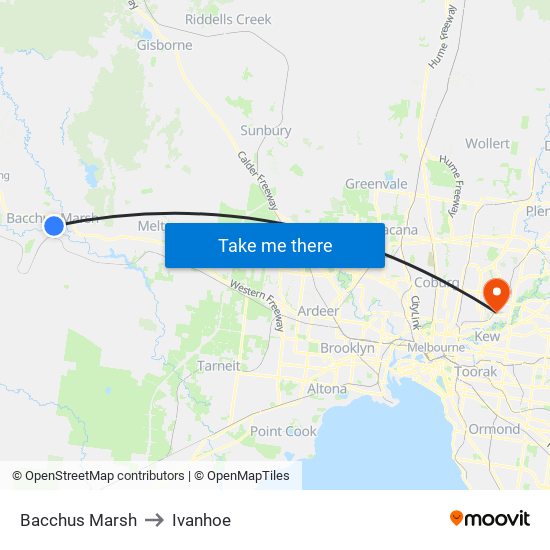 Bacchus Marsh to Ivanhoe map