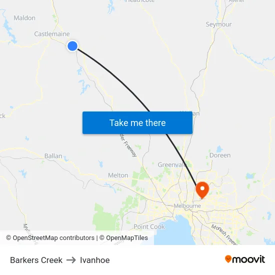 Barkers Creek to Ivanhoe map