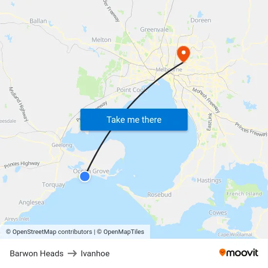 Barwon Heads to Ivanhoe map