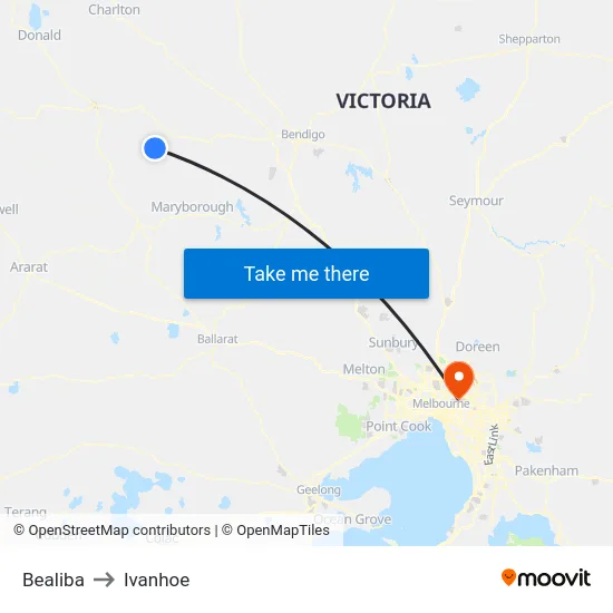 Bealiba to Ivanhoe map