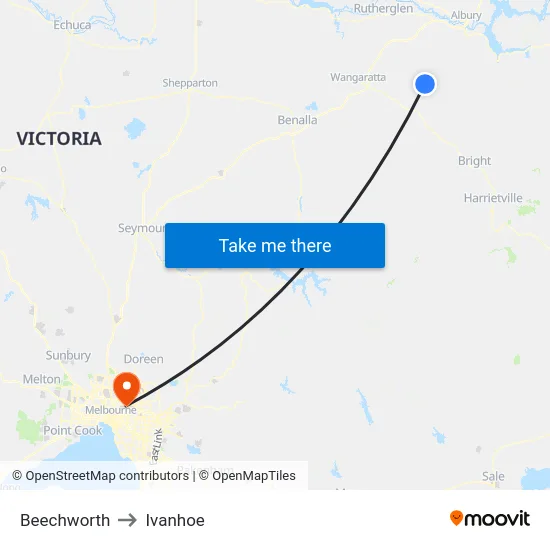 Beechworth to Ivanhoe map