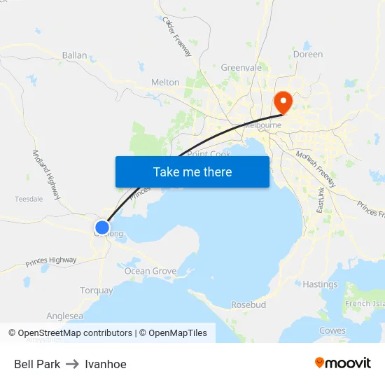 Bell Park to Ivanhoe map