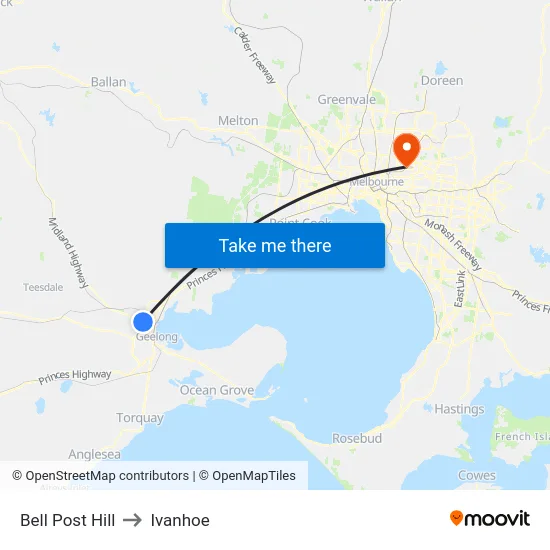 Bell Post Hill to Ivanhoe map