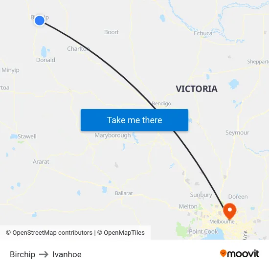 Birchip to Ivanhoe map