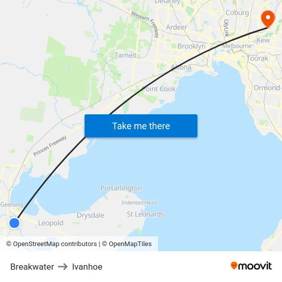 Breakwater to Ivanhoe map