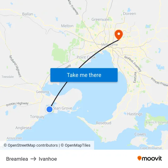 Breamlea to Ivanhoe map