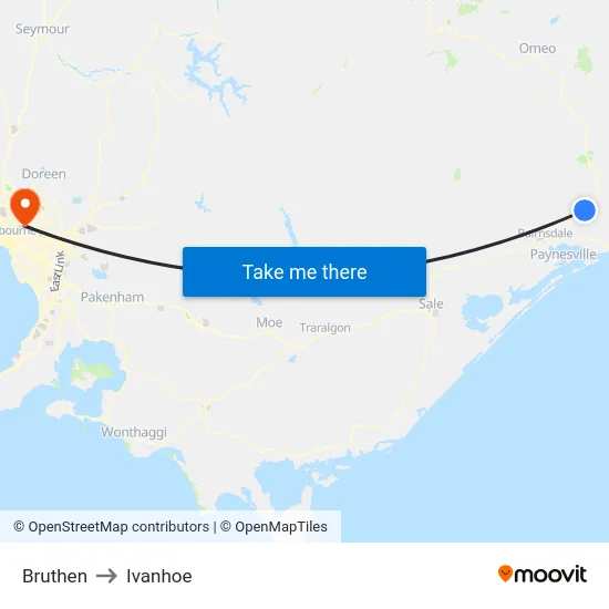 Bruthen to Ivanhoe map