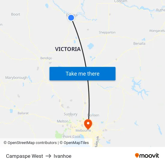 Campaspe West to Ivanhoe map