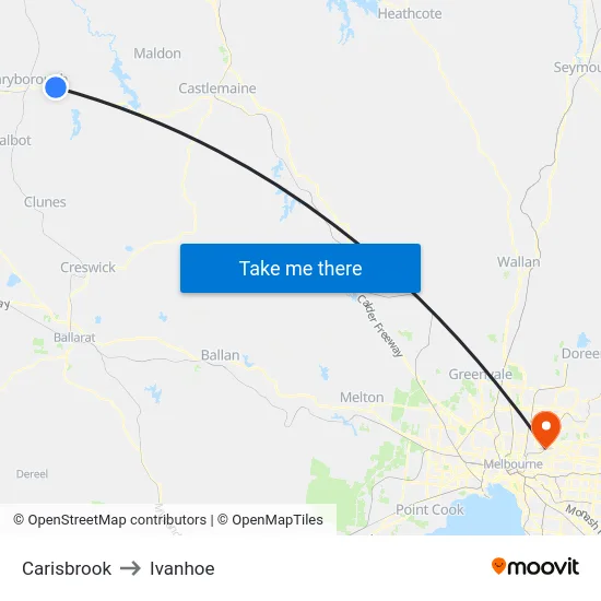 Carisbrook to Ivanhoe map