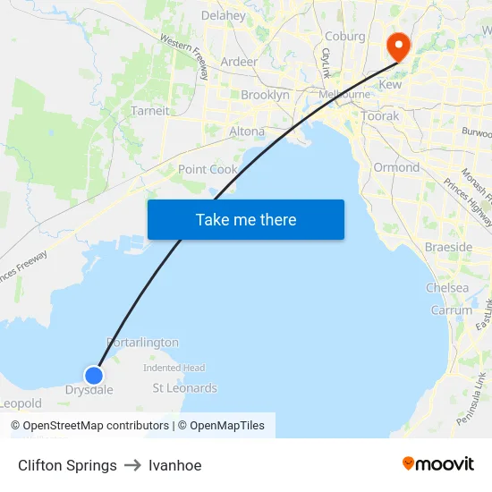 Clifton Springs to Ivanhoe map