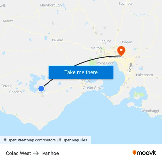 Colac West to Ivanhoe map