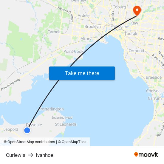 Curlewis to Ivanhoe map