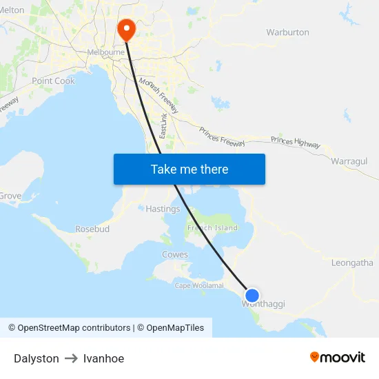 Dalyston to Ivanhoe map