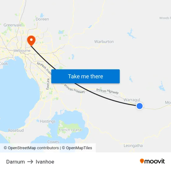 Darnum to Ivanhoe map