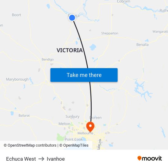 Echuca West to Ivanhoe map