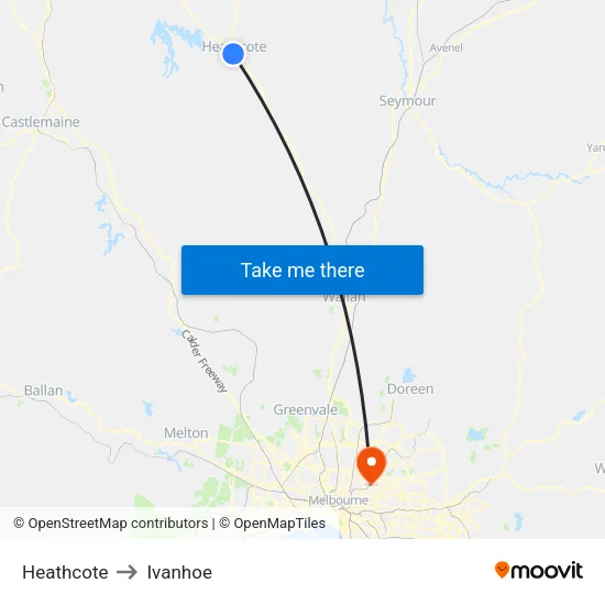 Heathcote to Ivanhoe map