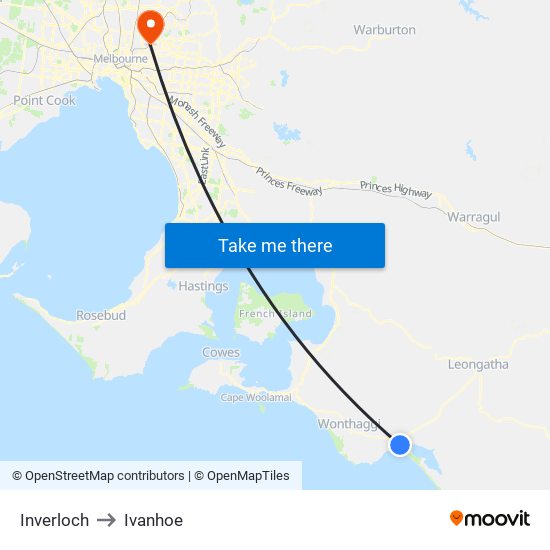 Inverloch to Ivanhoe map