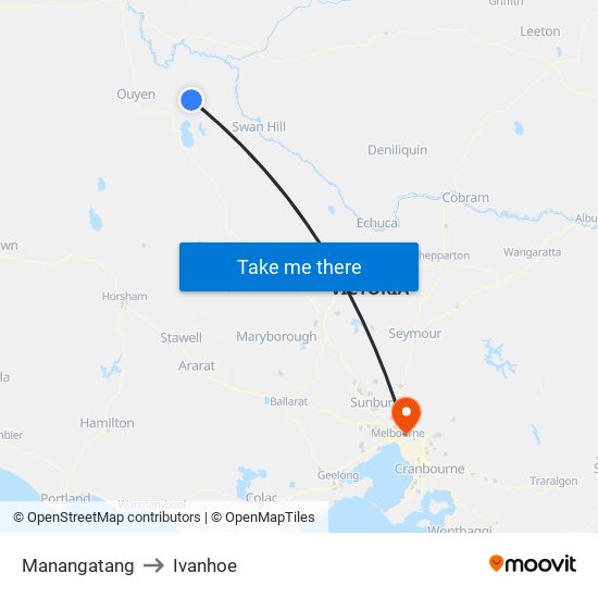 Manangatang to Ivanhoe map