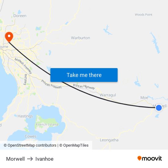 Morwell to Ivanhoe map