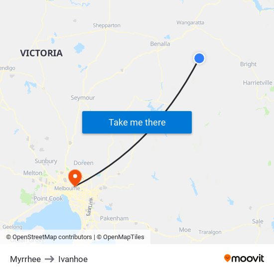 Myrrhee to Ivanhoe map