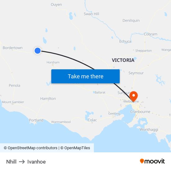 Nhill to Ivanhoe map