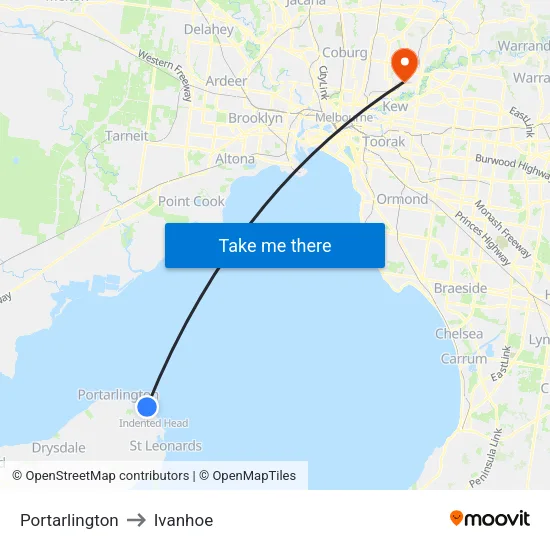 Portarlington to Ivanhoe map