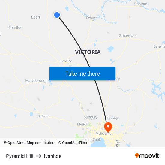 Pyramid Hill to Ivanhoe map