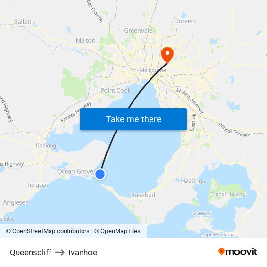 Queenscliff to Ivanhoe map