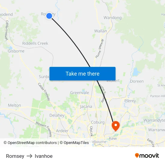 Romsey to Ivanhoe map