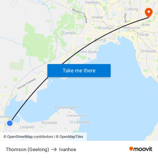 Thomson (Geelong) to Ivanhoe map