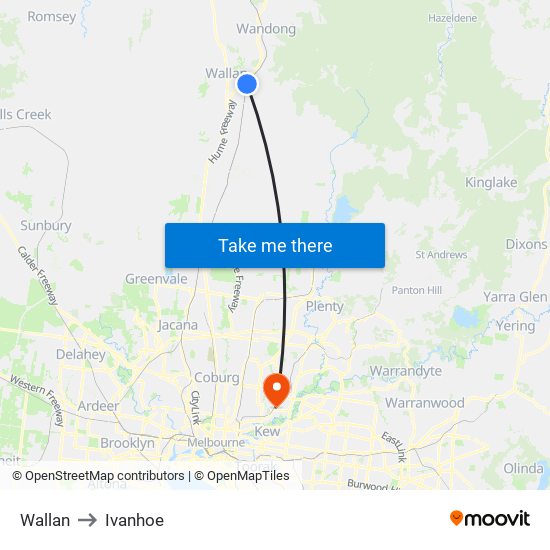 Wallan to Ivanhoe map