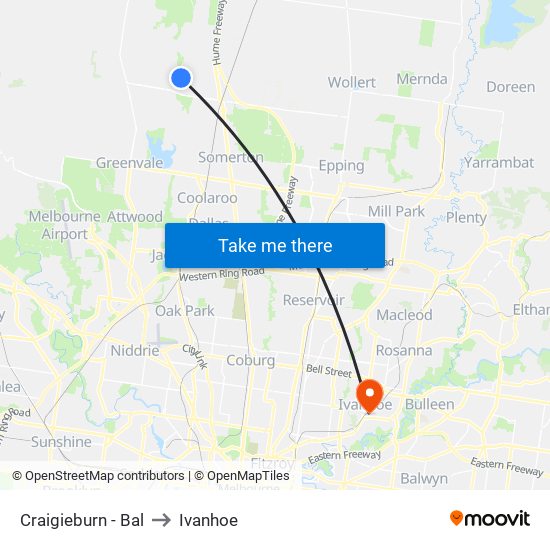 Craigieburn - Bal to Ivanhoe map