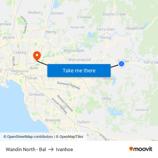 Wandin North - Bal to Ivanhoe map