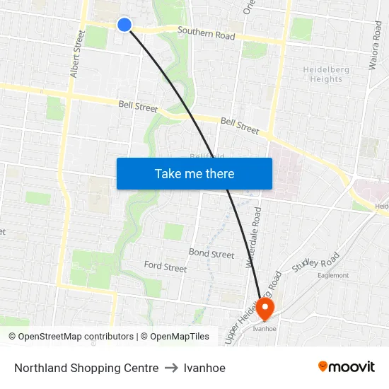 Northland Shopping Centre to Ivanhoe map
