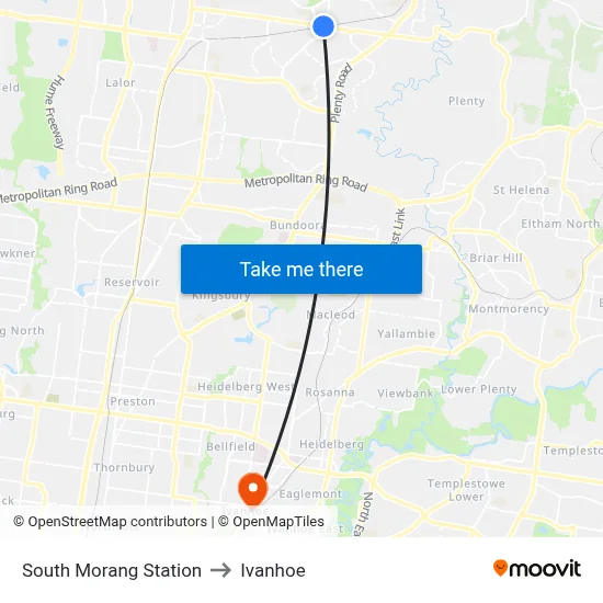South Morang Station to Ivanhoe map