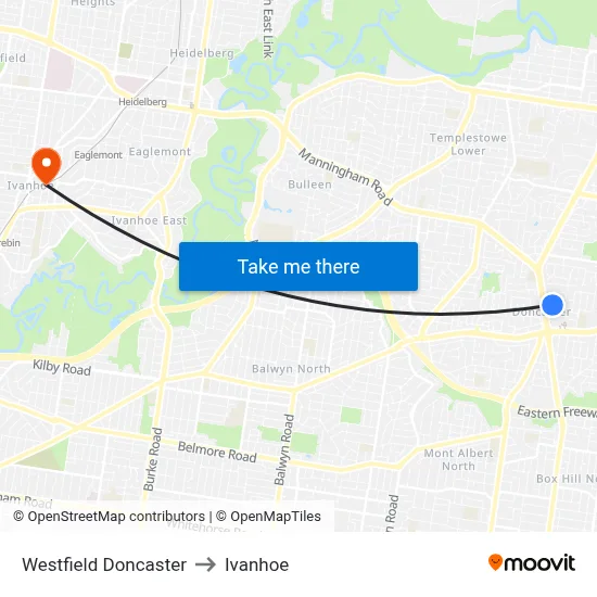 Westfield Doncaster to Ivanhoe map