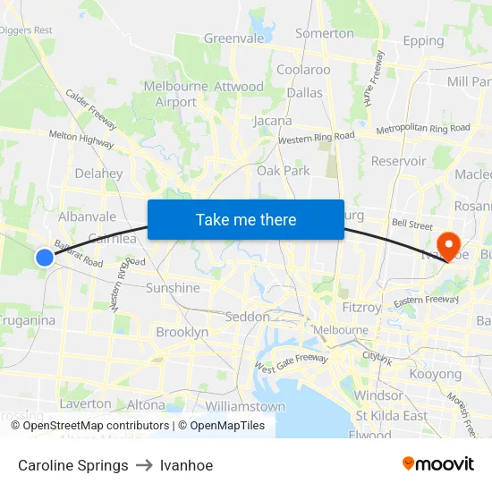Caroline Springs to Ivanhoe map