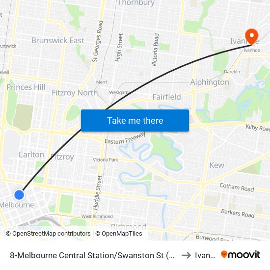 8-Melbourne Central Station/Swanston St (Melbourne City) to Ivanhoe map