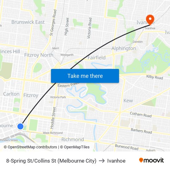 8-Spring St/Collins St (Melbourne City) to Ivanhoe map