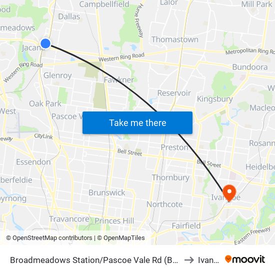 Broadmeadows Station/Pascoe Vale Rd (Broadmeadows) to Ivanhoe map
