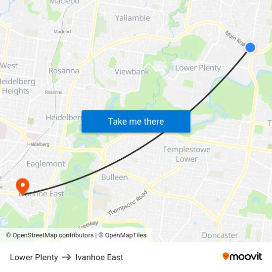 Lower Plenty to Ivanhoe East map