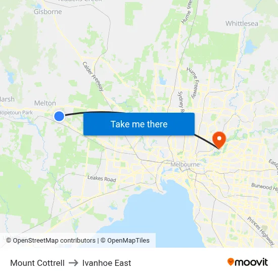 Mount Cottrell to Ivanhoe East map