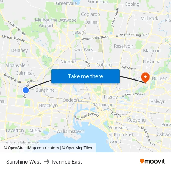 Sunshine West to Ivanhoe East map
