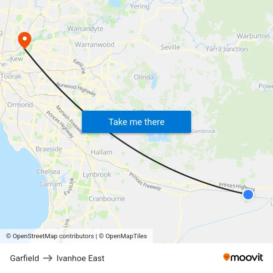 Garfield to Ivanhoe East map