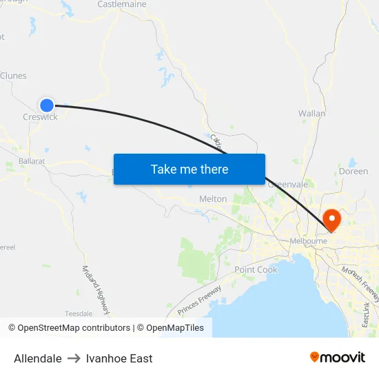 Allendale to Ivanhoe East map