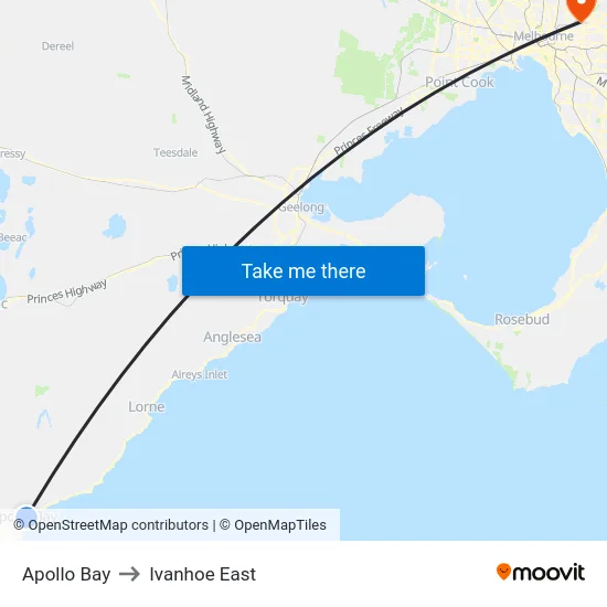 Apollo Bay to Ivanhoe East map