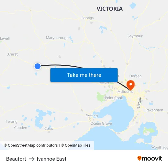 Beaufort to Ivanhoe East map