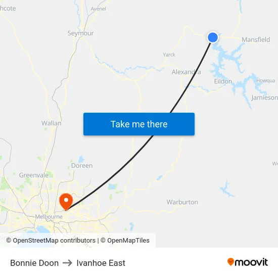 Bonnie Doon to Ivanhoe East map